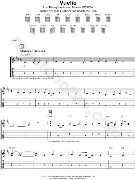 Vuelie From Frozen Guitar Tab In D Major Download And Print Sku