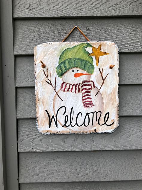 Slate Sign Winter Slate Welcome Sign Snowman Slate Sign Winter Door