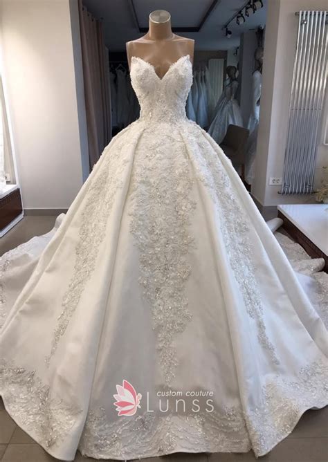 Off shoulder lace wedding dress long sleeve train length princess bridal gowns. Ivory Beaded Strapless Long Train Wedding Ball Gown - Lunss