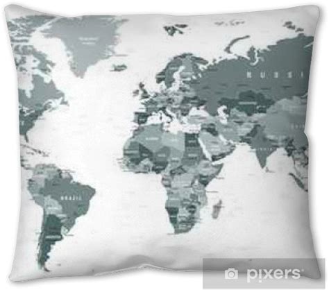 Throw Pillow Grayscale World Map Borders Countries And Cities