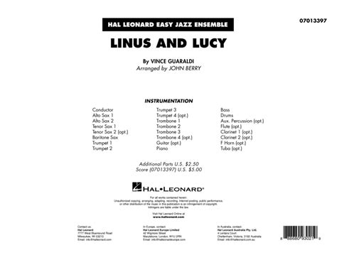 Linus And Lucy Arr John Berry Conductor Score Full Score By Vince Guaraldi Jazz