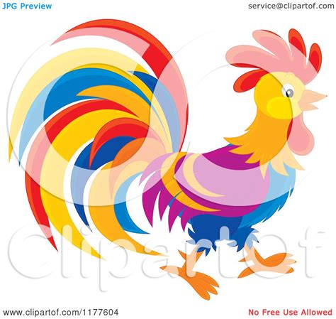 Cartoon Of A Colorful Rooster In Profile Royalty Free