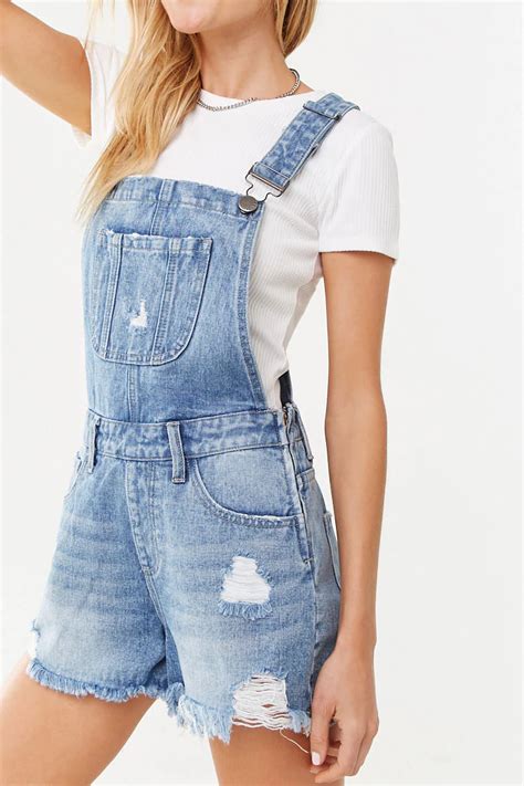 Distressed Frayed Overall Shorts Forever 21 Overall Shorts Denim