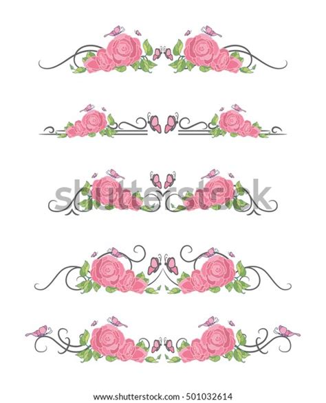 Vector Text Dividers Pink Roses Butterflies Stock Vector Royalty Free