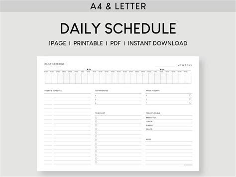 A4andletter Daily Schedule Planner Printable 24 Hour Timetable Daily