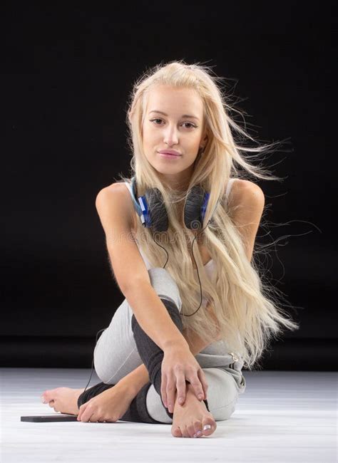 Young Slim Woman Sitting On Knees Stock Image Image Of Blonde Sport