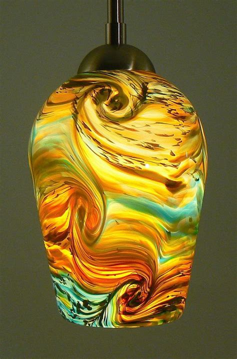 Hand Blown Pendant Light In Turquoise Terracotta And Caramel Swirl