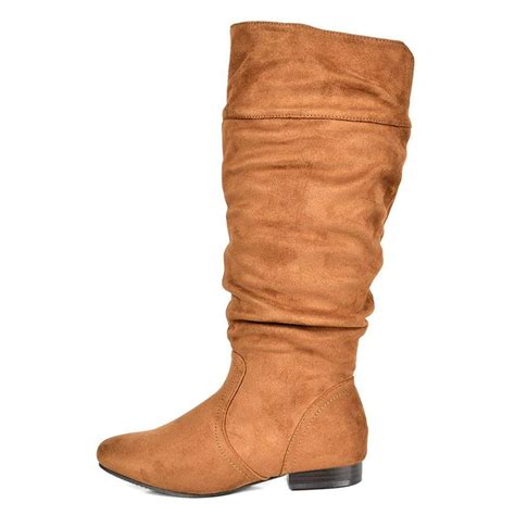 dream pairs women pu suede wide calf knee high boots slouch flat heel booties shoes blvd w