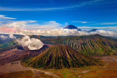 Brown And Green Mountain Nature Landscape Indonesia Volcano Hd