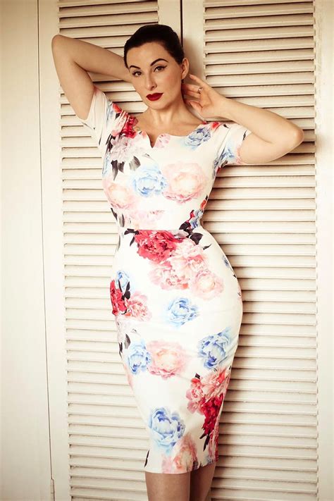 50s Guapa Floral Pencil Dress In Ivory