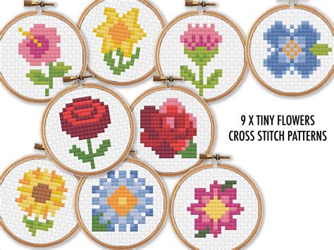 9 X Tiny Flowers Cross Stitch Charts 2 Inch Cross Stitch Etsy