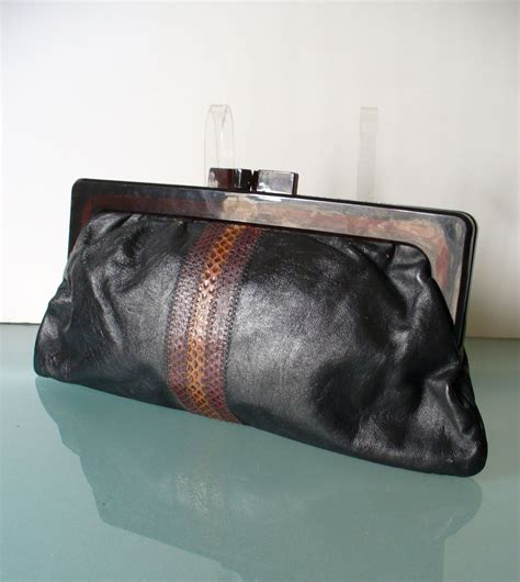 Vintage Made In Italy Black Leather Clutch Bag Etsy Leather Clutch