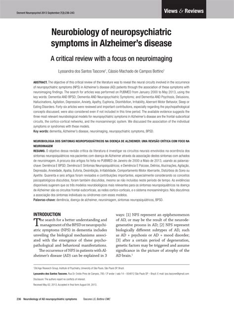Pdf Neurobiology Of Neuropsychiatric Symptoms In Alzheimers Disease