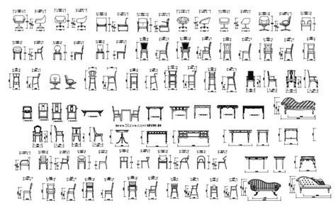 Multiple Wooden Chairs And Table Elevation Blocks Cad Drawing Details