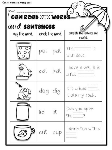 Download simple sentences with cvc words for free. Spring Math and Literacy No Prep Printables Kindergarten ...