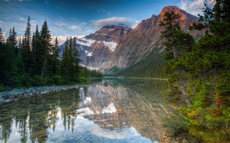 Mount Edith Cavell Mountain In Canada Cavell Lake River Atabaska And