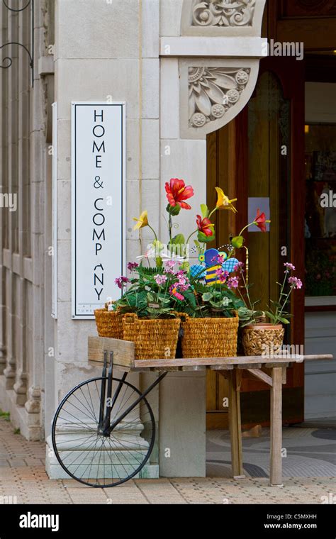 A Small Display Cart With Spring Flowers At A Shop In Holland Michigan USA Stock Photo Alamy