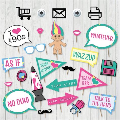 90s Party Printable Photo Booth Props Signs Instant Download 90s Party 50th Birthday I Love