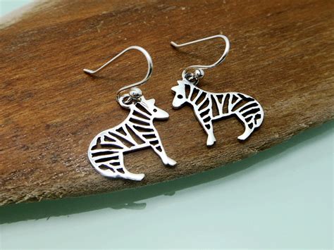 Sup Silver Zebra Drop Earrings Handmade Safari Jewelry Gifts For Her