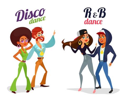 Free Vector Two Vector Cartoon Couples Dancing Dance In Disco Style