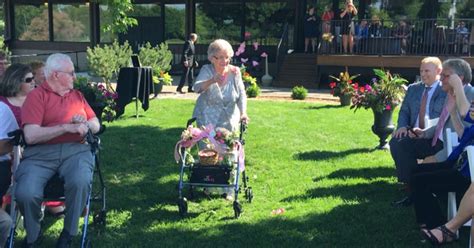 flower girl 92 steals the spotlight at granddaughter s wedding with decorated walker