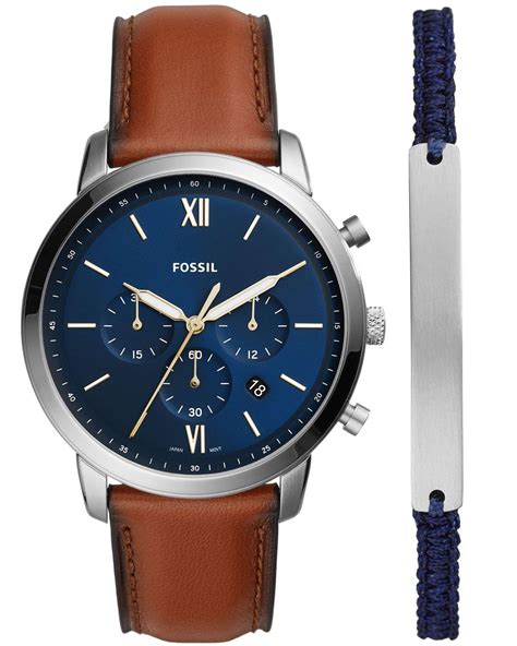 Fossil Leather Wrist Watch In Blue For Men Lyst