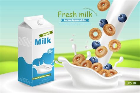 premium vector milk and cereals realistic mockup with splash