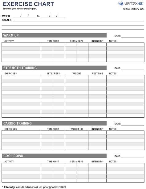 Planning a new training program? Free Exercise Chart - Printable Exercise Chart Template