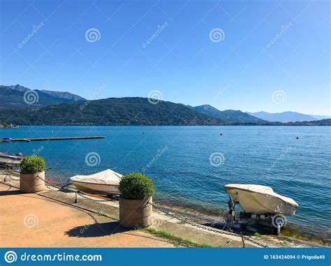 Lake Maggiore And Alps Mountains Stock Photo Image Of Isola