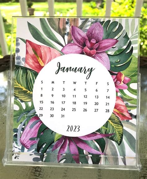 2023 Watercolor Tropical Floral Desk Calendarsmall Calendar Etsy Canada