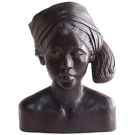 Beautiful Carved Ebony Wood Bust Of African Woman Wearing Headscarf For
