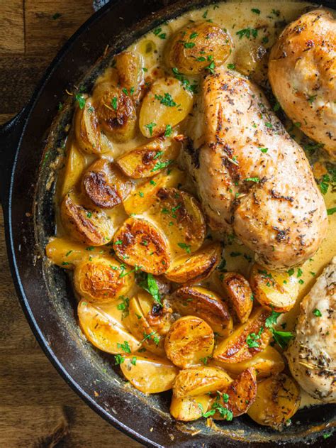 Whisk in the cream, mustard, and thyme. Creamy Dijon Chicken and Potatoes - 12 Tomatoes