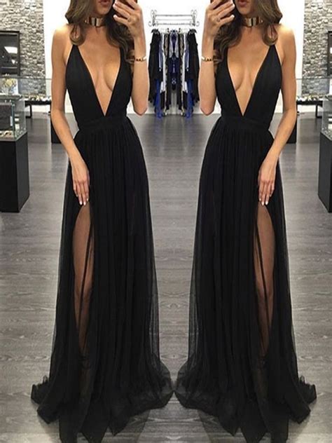 Sexy Prom Dresssleeveless Black Prom Dresses With Slitbackless