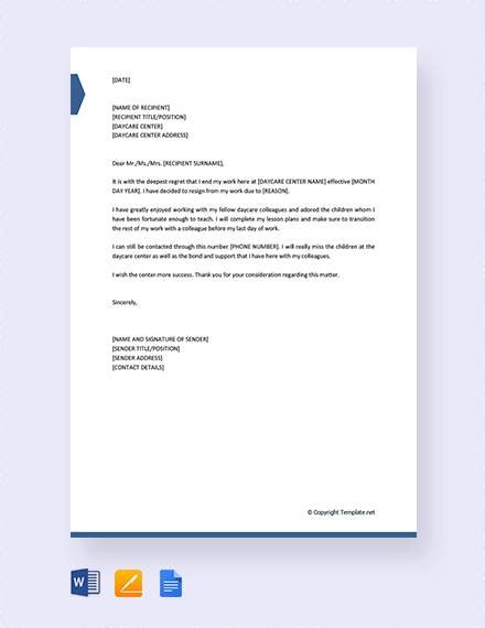 Free 6 Sample Childcare Resignation Letter Templates In Pdf Ms Word