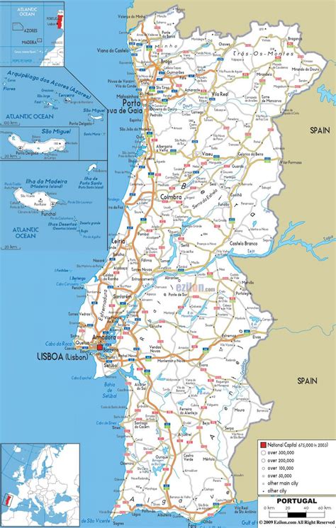 Portugal Road Map Road Map Of Portugal Southern Europe Europe