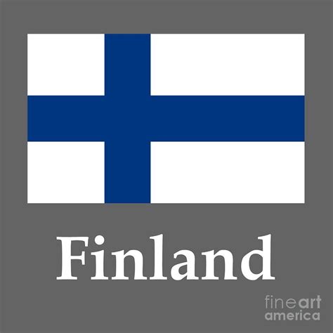 Blue nordic cross reaches the edges of the flag and it is located on a white background. Finland Flag And Name Digital Art by Frederick Holiday