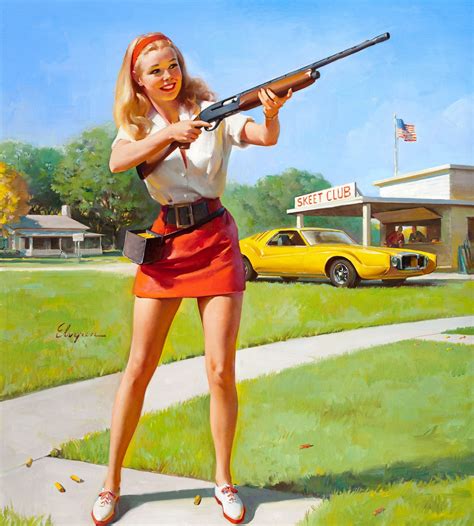 sexy pinup girl gun shooting gil elvgren clipart vintage busty etsy