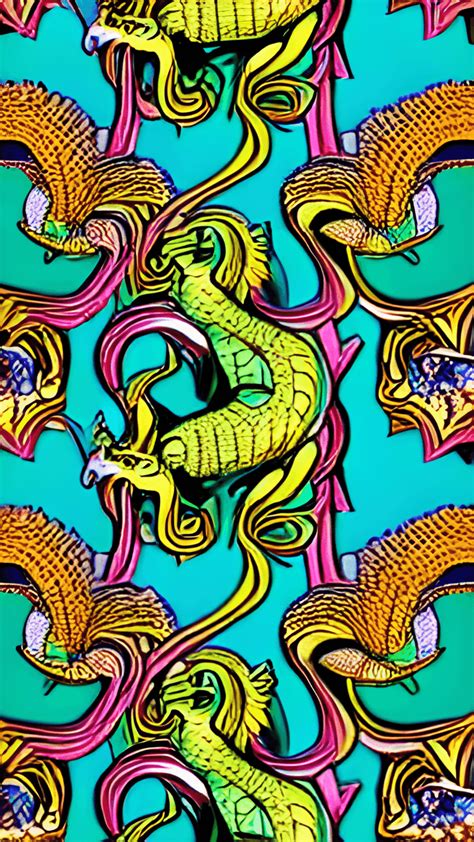 Seamless Pattern Surrealism Art Nouveau Art Deco Dragon And Phoenix · Creative Fabrica