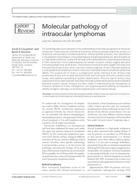 Pdf Molecular Pathology Of Intraocular Lymphomas Sarah Coupland