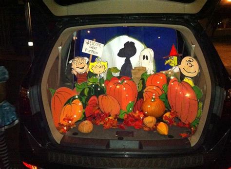 The Back Of A Car Decorated With Halloween Decorations