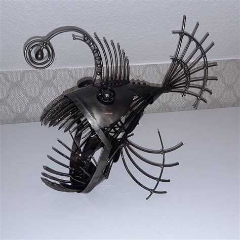 Art Metal Sculpture Angler Fish Steampunk Predatory Fish Etsy Art