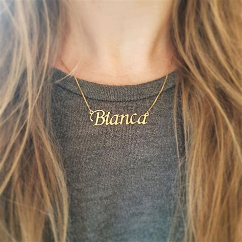 14k Solid Gold Name Necklace Real Gold Bianca Name Pendant Necklace My