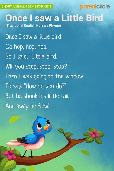 Once I Saw A Little Bird Poem For Kids Animal Poems Kids Poems