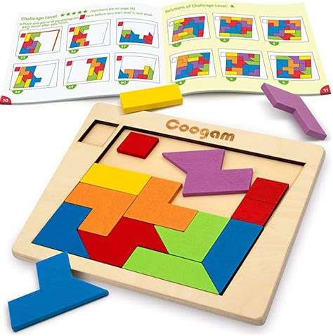 Coogam Wooden Puzzle Blocks Geometric Tangram Brain Teasers Jigsaw 3d
