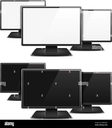 Three Computer Monitors With White And Black Screens Vector Eps10