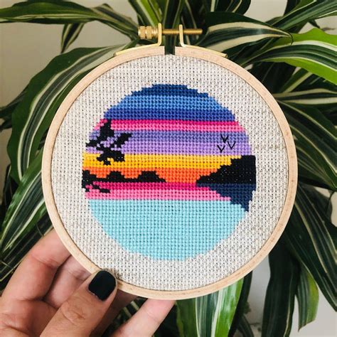 4 x 5 models stitched on 30 ct. Beach cross stitch pattern Ocean cross stitch beginner ...