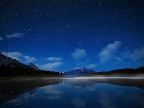 Night Lake Stars Water Smooth Natural Scenery Desktop Wallpaper Preview
