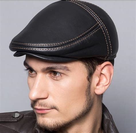 2017 Cowhide Genuine Leather Men Berets Cap Hat High Quality Fashion