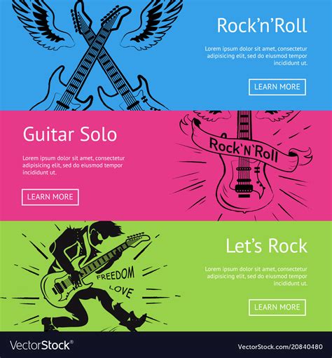 let s rock n roll guitar solo set of posters vector image