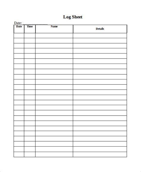 Log Sheets Printable Template Business Psd Excel Word Pdf